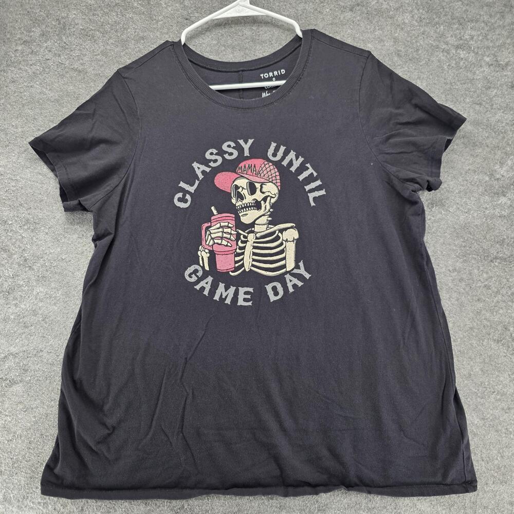 Torrid Shirt Womens 0 Black Classy Until Game Day Skeleton Mama Graphic Tee
